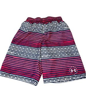 Under Armour Boys Patriotic Swim Trunks YMD Red White Blue USA Flag Board Shorts